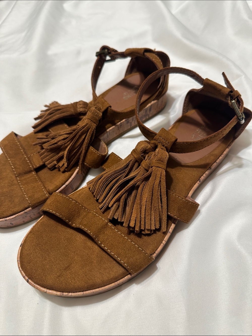 Mossimo Women's Brown Suede Tassel Ankle-Strap Sandals Size 8